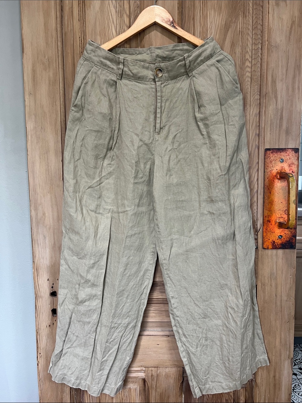 Zara Tan Wide-Leg Linen-Blend Trousers